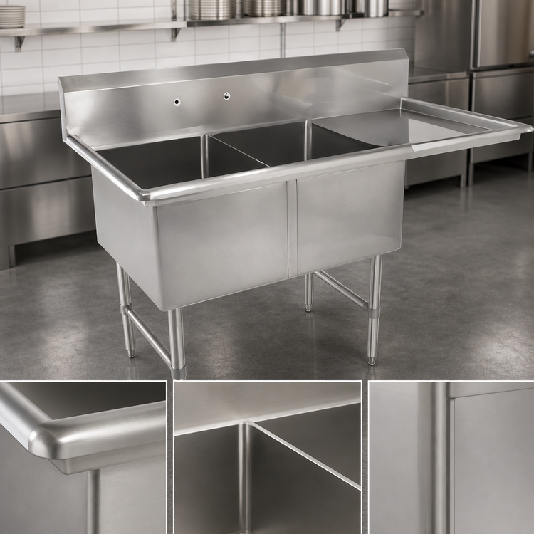 Product image #3 for John Boos B Series 2-Compartment Sink with Right Drainboard, 58-3/16" x 29-1/2", 16-Gauge Stainless Steel