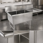 Thumbnail image #3 for John Boos 2B18244-1D18R-X 2-Compartment Stainless Steel Sink with Right-Hand Drainboard, 18 x 24 x 14 Inch Bowls, 10-Inch Backsplash