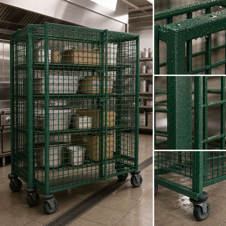 Product image #3 for Metro Super Erecta Mobile Wire Security Cage with Metroseal 3 Epoxy-Coated Finish, 65 x 27-1/4 x 68-1/2 Inches