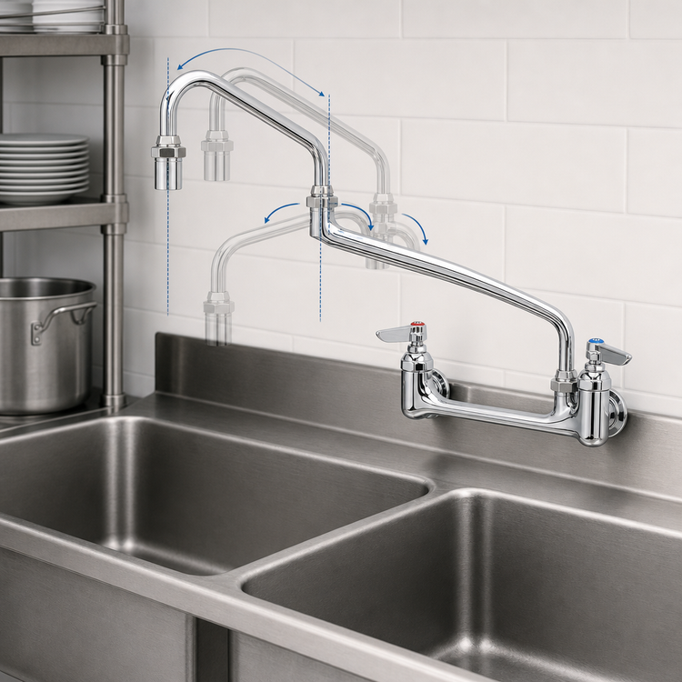 Product image #3 for T&S Brass B-0265 Backsplash-Mounted Double Pantry Faucet with 18-Inch Double Joint Swing Nozzle