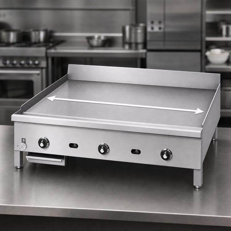 Product image #3 for Supreme JGM-2472-F 72 Inch Floor Model Gas Griddle with 1 Inch Thick Smooth Steel Plate and Manual Controls