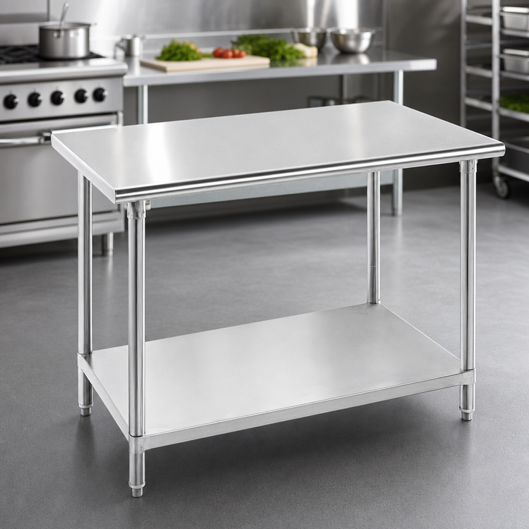 Product image #3 for Advance Tabco 108-Inch x 24-Inch Flat Top Work Table with 304 Stainless Steel Top and Adjustable Galvanized Undershelf