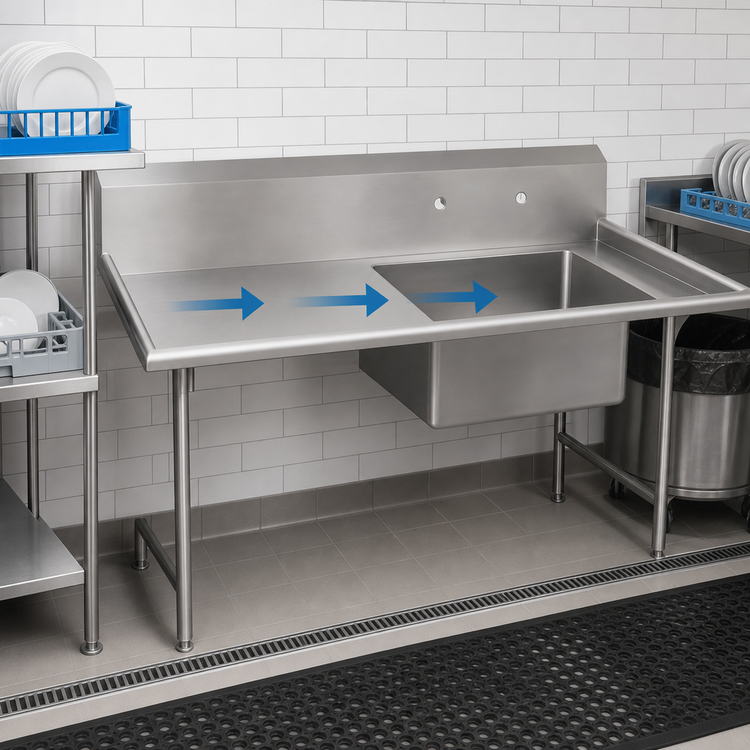 Product image #3 for John Boos Pro-Bowl Straight Soiled Dishtable, 108"W x 30"D x 44"H, Left-to-Right, 20" x 20" x 8" Bowl