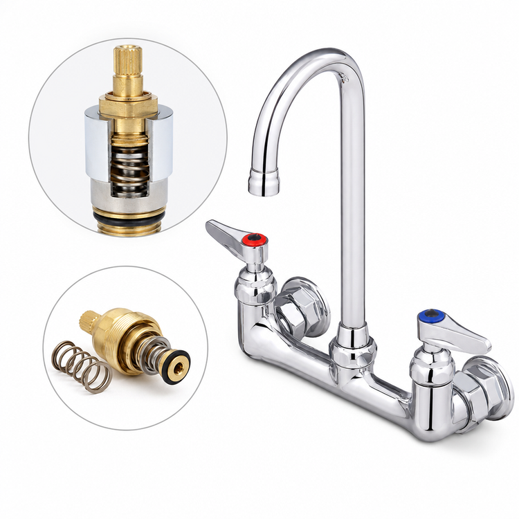 Product image #3 for T&S Brass Wall-Mount Mixing Faucet with 8-Inch Adjustable Centers and Gooseneck Spout