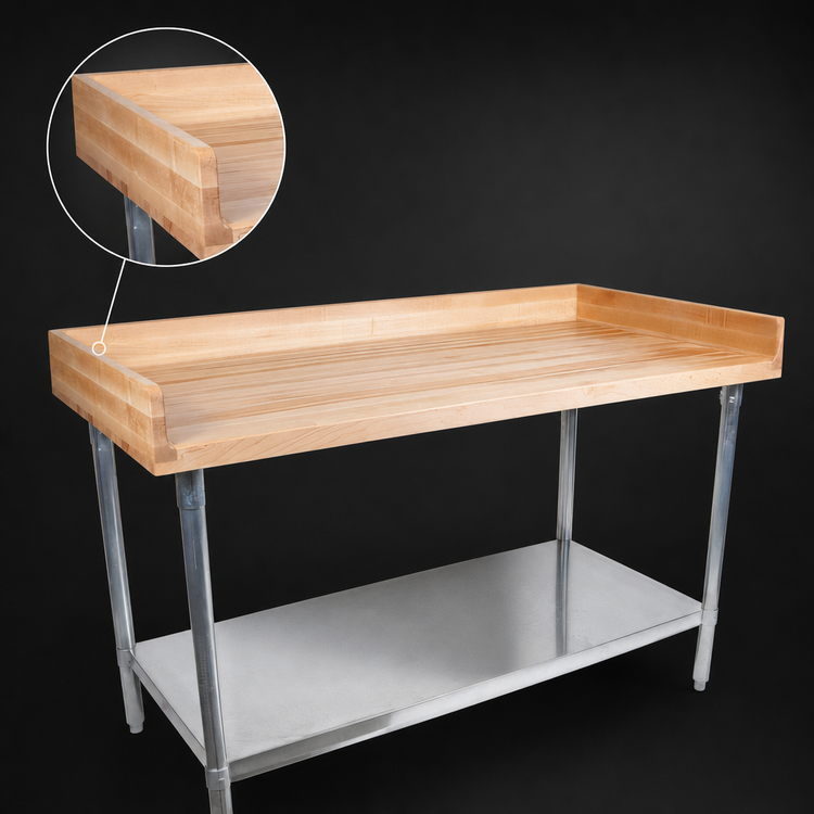 Product image #3 for John Boos Northern Hard Rock Maple Bakers' Top Work Table with Adjustable Stainless Steel Undershelf, 84 x 36 Inches