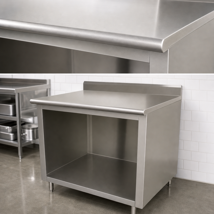 Product image #3 for Advance Tabco 72 Inch x 24 Inch 14-Gauge 304 Stainless Steel Work Table with Open Front Cabinet Base and 5-Inch Backsplash
