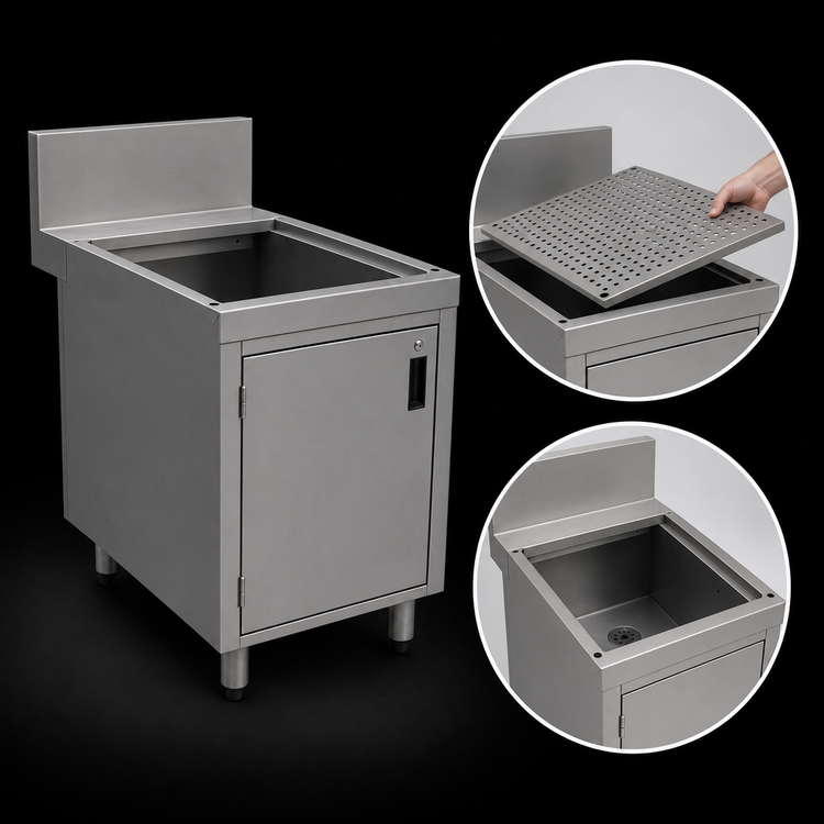 Product image #3 for Advance Tabco Prestige Underbar Drainboard Cabinet, 12" x 30", Stainless Steel, Freestanding