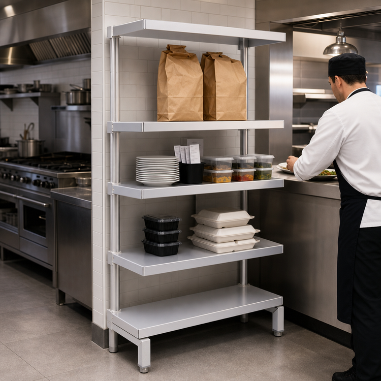 Product image #4 for New Age Stationary Aluminum Order Pick-Up Station Shelving Unit with Adjustable Solid Shelves, 42 x 13-3/4 x 60 Inches