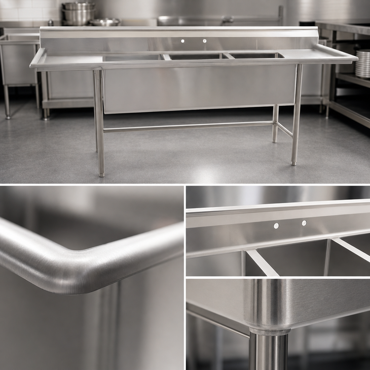 Product image #3 for Eagle Group S14 Series 67-1/2 Inch 2-Compartment Sink with Right Drainboard, 14 Gauge 304 Stainless Steel