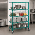 Thumbnail image #3 for Quantum M1836P46 4-Shelf Mobile Wire Shelving Cart, 36"W x 18"D x 69"H, Green Epoxy Coated