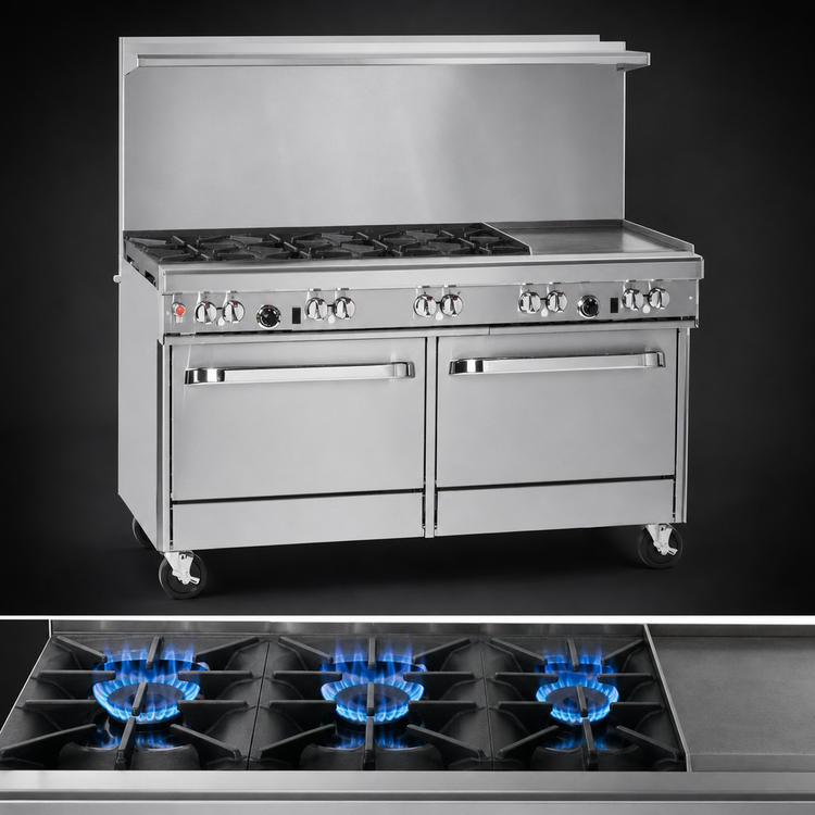 Product image #3 for Southbend Ultimate 60-Inch Gas Restaurant Range with 4 Pyromax Burners, 24-Inch Griddle and 2 Standard Ovens