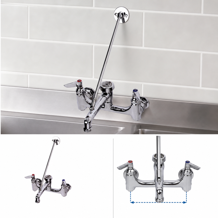Product image #3 for T&S Brass B-0665-BSTP 8-Inch Centers Wall-Mounted Service Sink Faucet with Vacuum Breaker Nozzle and Pail Hook