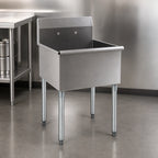 Thumbnail image #3 for Eagle Group 1824-1-16/4 One-Compartment Square-Corner Utility Sink, 24 x 18 x 13-3/8 Inch Bowl, 16-Gauge 430 Stainless Steel, Galvanized Legs