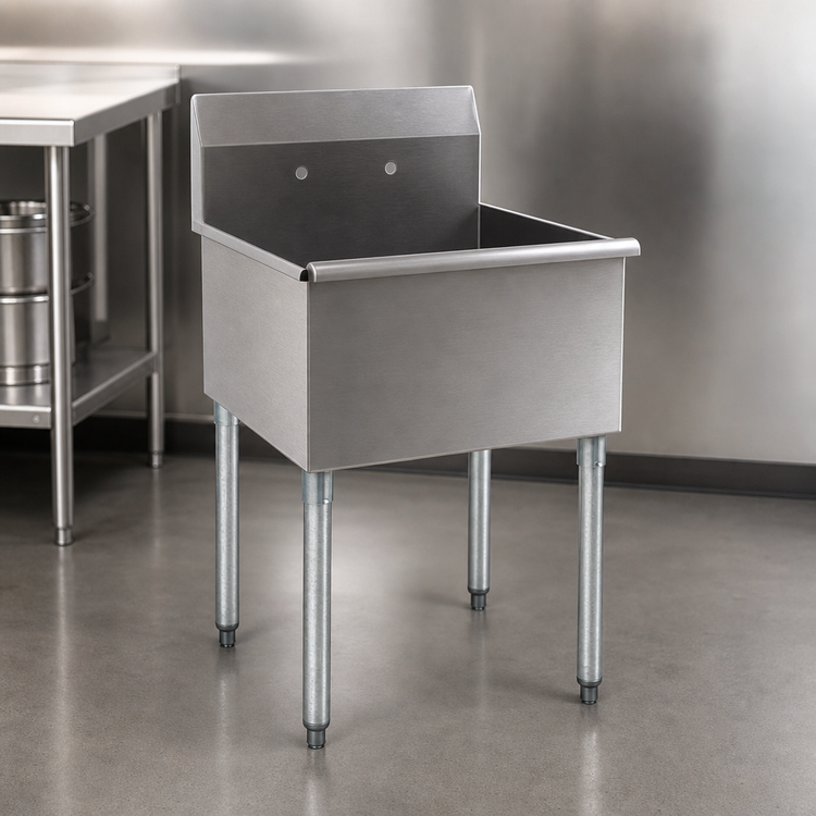 Product image #3 for Eagle Group One-Compartment Square-Corner Utility Sink, 25-3/8 x 22 Inch, 16-Gauge 430 Stainless Steel, Galvanized Legs