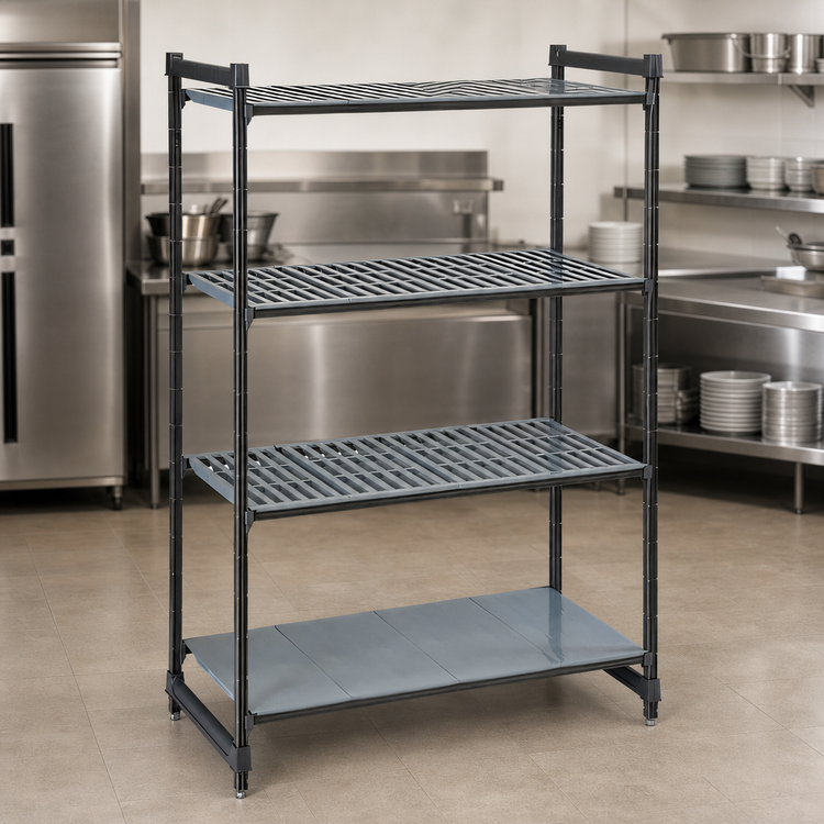 Product image #3 for Cambro Camshelving Basics Plus 24 x 60 x 72 Inch 4-Tier Stationary Starter Unit, 3 Vented + 1 Solid, Brushed Graphite