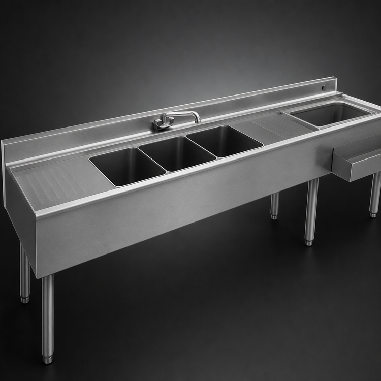 Product image #3 for Eagle Group 2200 Series 10-Foot Underbar Combination Unit with 3 Sink Bowls, Dual Ice Bins, and Drainboards