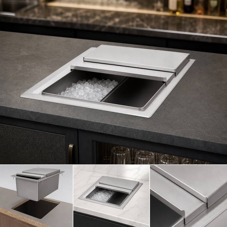 Product image #4 for John Boos Drop-In Stainless Steel Insulated Ice Bin with Sliding Lid and Drain, Without Cold Plate