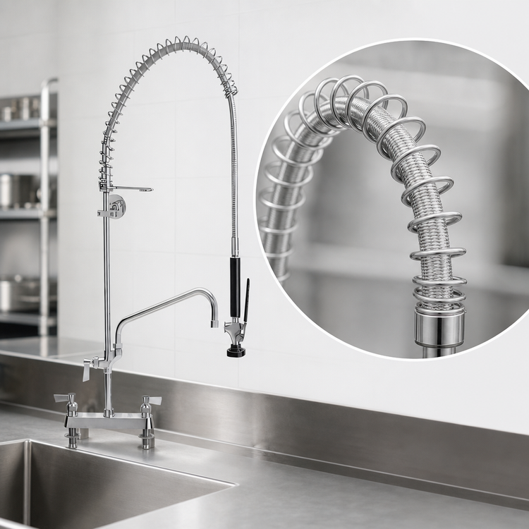 Product image #3 for Fisher Spring Pre-Rinse Add-On Faucet, 8-Inch Deck Mount, 6-Inch Swing Spout, Stainless Steel