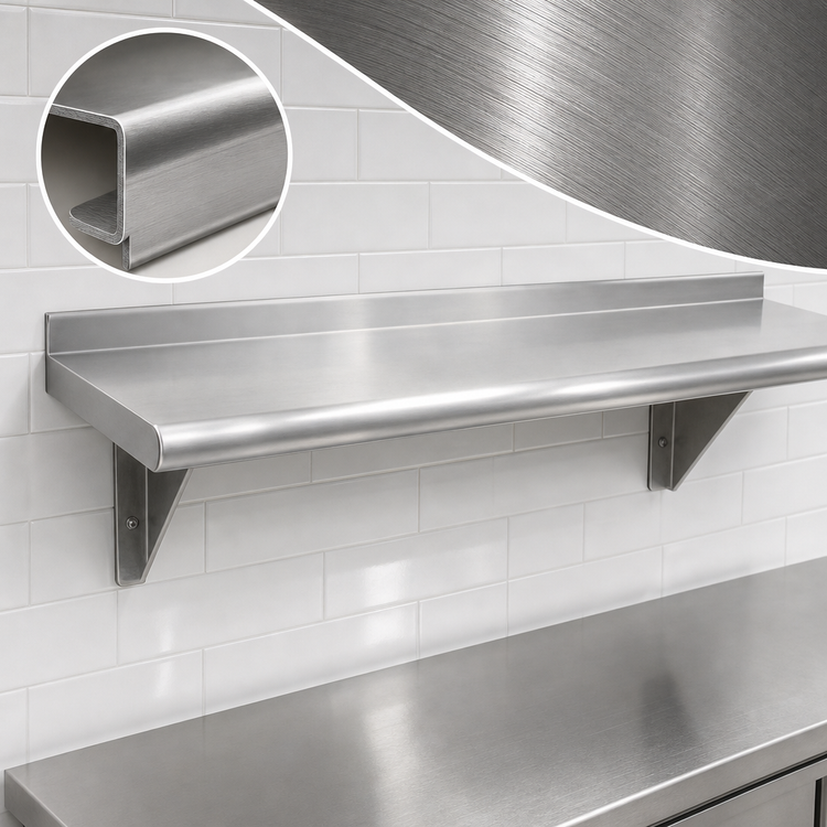 Product image #3 for Advance Tabco 120" x 12" Wall-Mounted Stainless Steel Shelf with Bullnose Edge