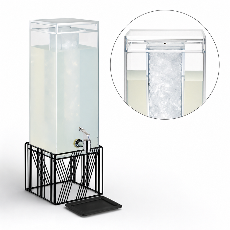 Product image #3 for Portland 3 Gallon Square Acrylic Beverage Dispenser with Ice Chamber, Drip Tray and Spigot, Black
