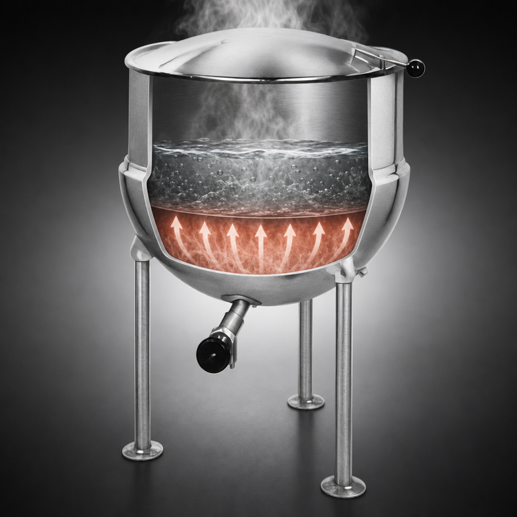 Product image #3 for Groen FT-20 20-Gallon Direct Steam Kettle with 2/3 Jacket and Tri-Leg Base