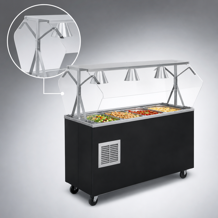 Product image #3 for Vollrath 2-Series Affordable Portable Refrigerated 4-Pan Cold Food Buffet Station with Breath Guard