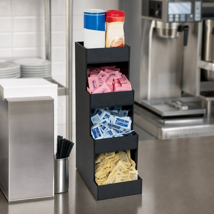 Product image #3 for Dispense-Rite Vertical Countertop 4-Compartment Condiment Organizer, Black Polystyrene