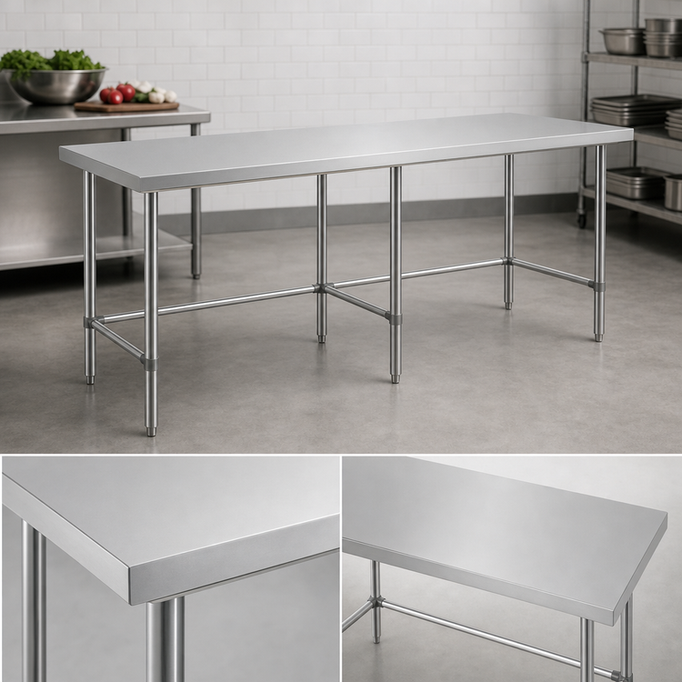 Product image #3 for Sapphire 84-Inch x 18-Inch 18-Gauge 430 Stainless Steel Work Table with Flat Top and Open Base