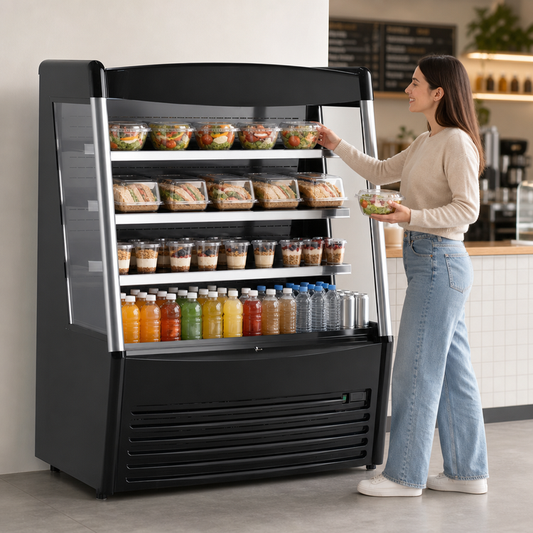 Product image #3 for 48-Inch Grab-and-Go Open-Air Refrigerated Showcase, Self-Contained, 15.04 Cu. Ft., Black