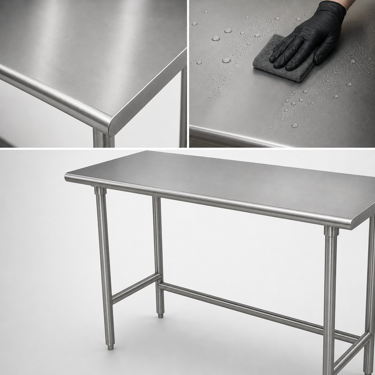 Product image #3 for Advance Tabco 144-Inch x 36-Inch 304 Stainless Steel Flat Top Work Table with Galvanized Open Base