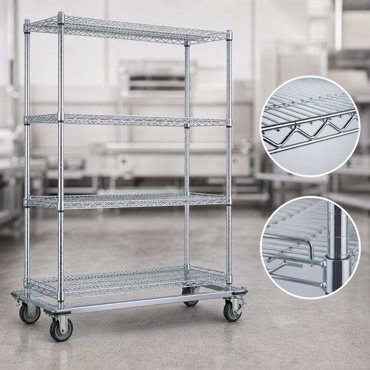 Product image #3 for EAGLEbrite 4-Tier Wire Shelving Dolly Truck, 60"W x 18"D, Zinc Finish, 69" H, Swivel/Brake Casters