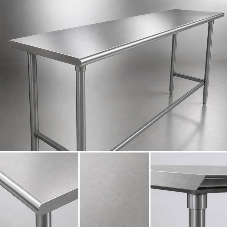 Product image #3 for Advance Tabco 144" x 24" 16-Gauge 430 Stainless Steel Flat Top Work Table with Open Base and Galvanized Legs
