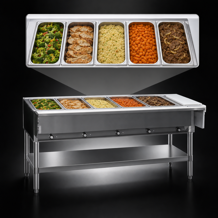 Product image #3 for Eagle Group 79-Inch Liquid Propane Hot Food Table with 5 Dry Wells, Open Base, Stainless Steel Top, and Cutting Board