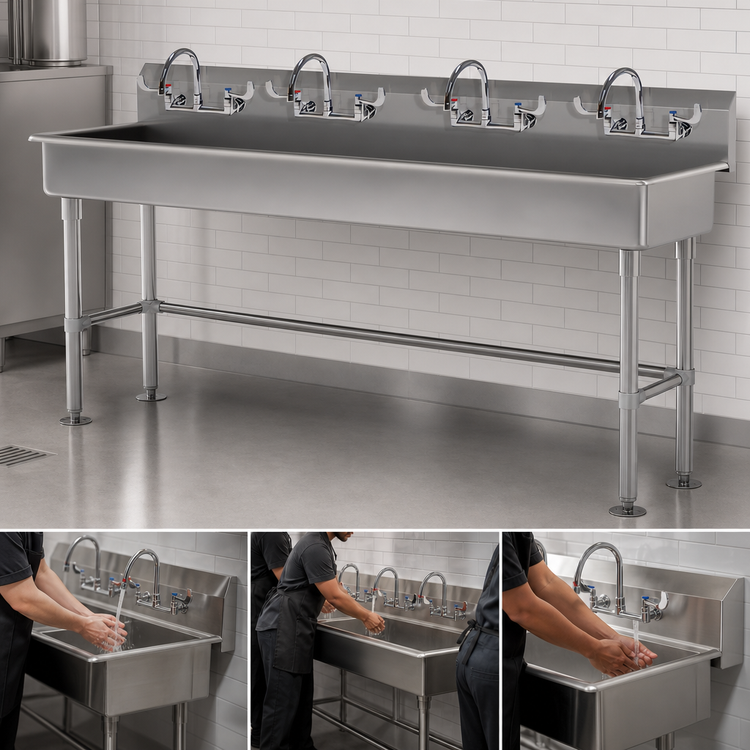 Product image #3 for Advance Tabco Multiwash 4-Station Freestanding ADA Hand Wash Sink with 4 Gooseneck Faucets, 80-Inch