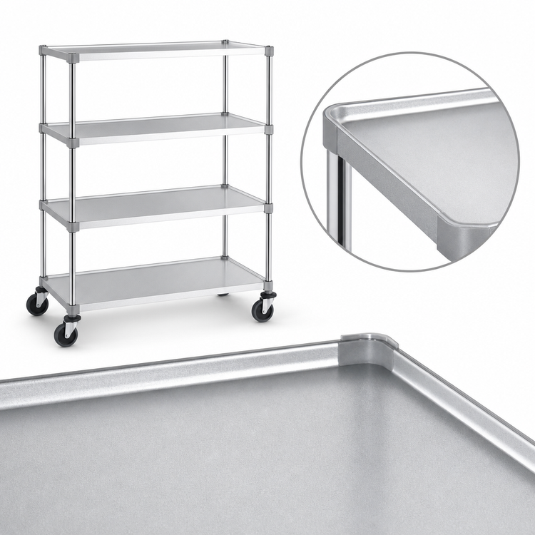 Product image #3 for Metro Super Erecta 4-Shelf Solid Shelf Stem Caster Cart, 60 x 24 x 69 Inch, Galvanized, Chrome Plated Posts, Polyurethane Casters