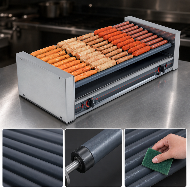 Product image #3 for Roll-A-Grill 36 Hot Dog Slanted Roller Grill with 10 GripsIt Rollers, 220V