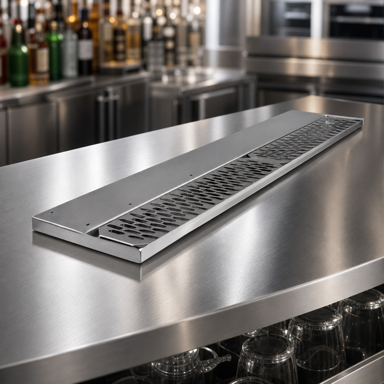 Product image #3 for Glastender 18-Inch Stainless Steel Right-Drain Underbar Drink Rail