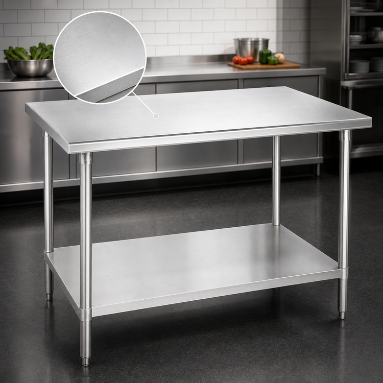 Product image #3 for Advance Tabco 108-Inch x 36-Inch 16-Gauge 430 Stainless Steel Flat Top Work Table with Adjustable Undershelf