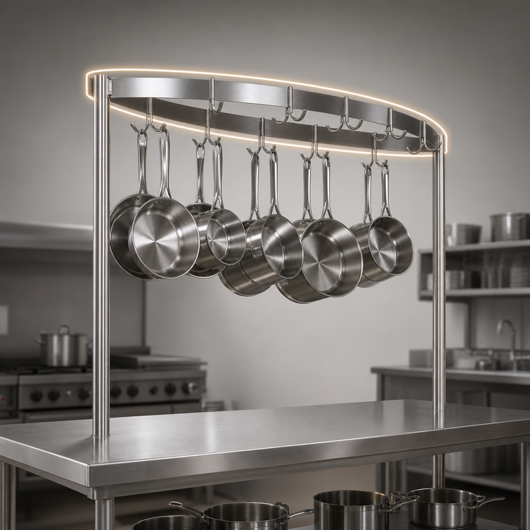 Product image #3 for John Boos PRB06 Boat-Shaped Table-Mounted Stainless Steel Pot Rack with 33 Double Hooks