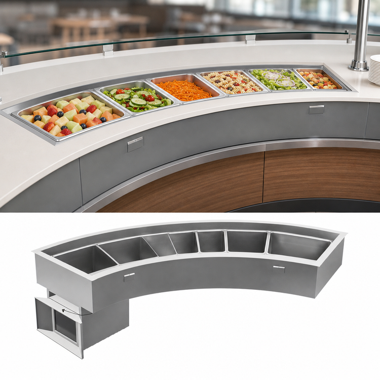 Product image #3 for Randell Curved Drop-In Refrigerated Cold Food Well, 6 Full-Size Pans