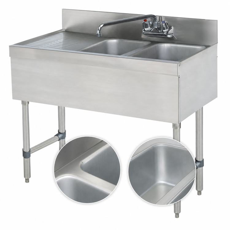 Product image #3 for Advance Tabco Special Value Series 36-Inch 2-Compartment Stainless Steel Bar Sink with Left Drainboard and Splash-Mounted Faucet