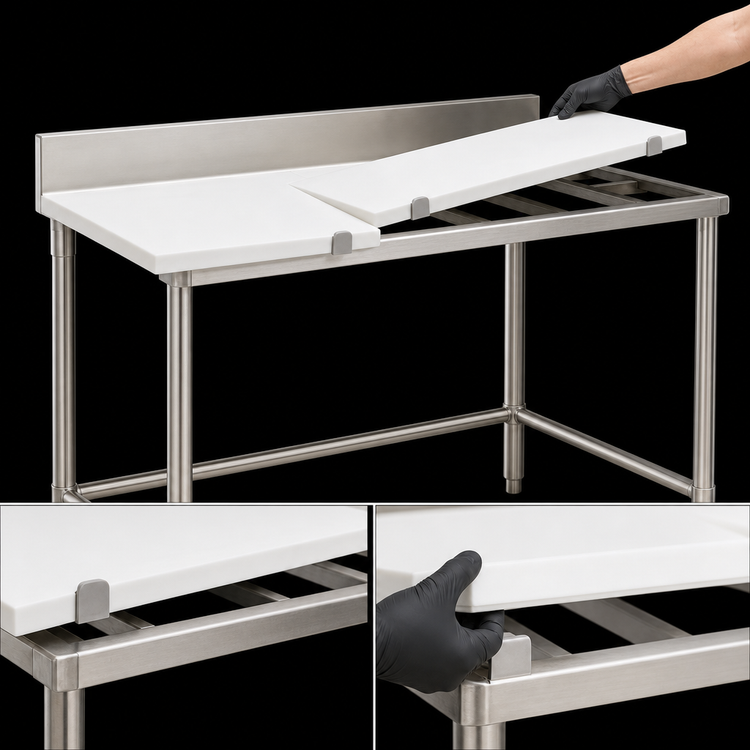 Product image #3 for Eagle Group 60-Inch x 24-Inch Poly Top Cutting Table with 4-1/2-Inch Backsplash and Tubular Stainless Base