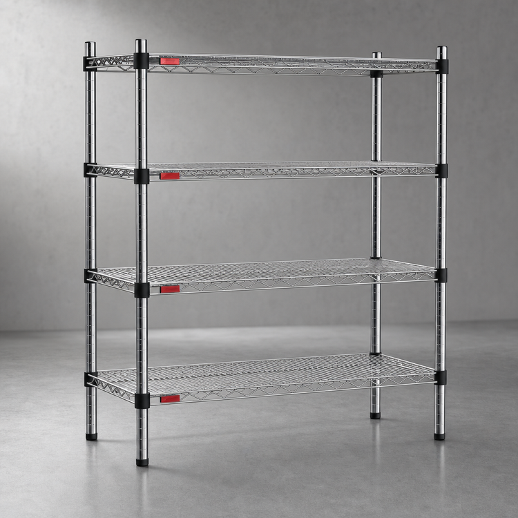 Product image #3 for Quad-Adjust 4-Tier Stationary Wire Shelving Starter Unit, 72"W x 18"D x 74"H, Chrome Finish
