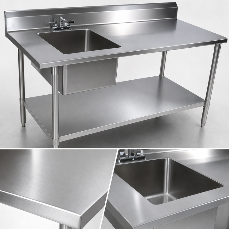 Product image #3 for John Boos 48-Inch x 30-Inch Stainless Steel Sink Work Table With Left-Side Prep Sink and 5-Inch Backsplash