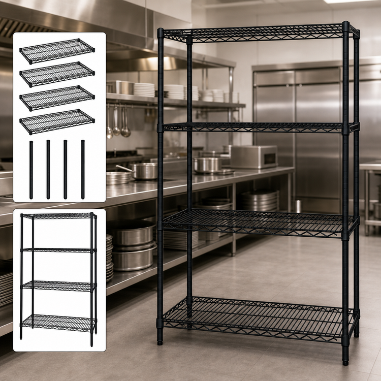 Product image #3 for Quantum 42-Inch x 14-Inch x 74-Inch Black Epoxy Antimicrobial Wire Shelving Starter Kit