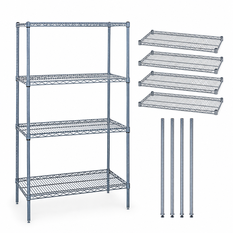 Product image #3 for Quantum Stationary Wire Shelving Starter Kit, 48 x 14 x 74 Inches, Gray Epoxy Antimicrobial Finish