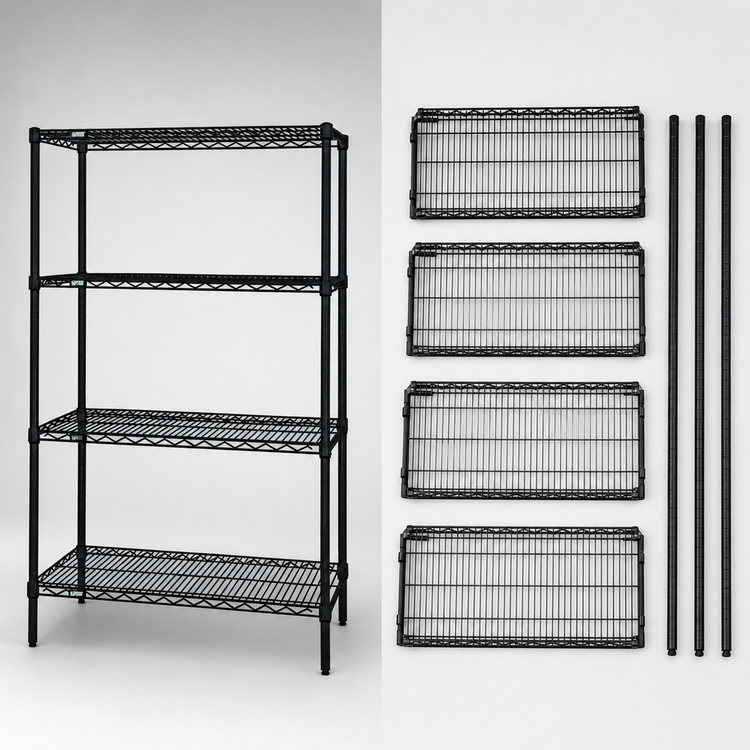 Product image #3 for Quantum 72-Inch W x 12-Inch D x 86-Inch H Wire Shelving Starter Kit with 4 Shelves, Black Epoxy Antimicrobial Finish