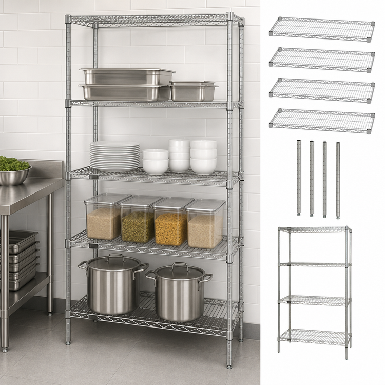 Product image #3 for Quantum 36-Inch W x 14-Inch D x 74-Inch H 4-Shelf 304 Stainless Steel Stationary Wire Shelving Starter Kit