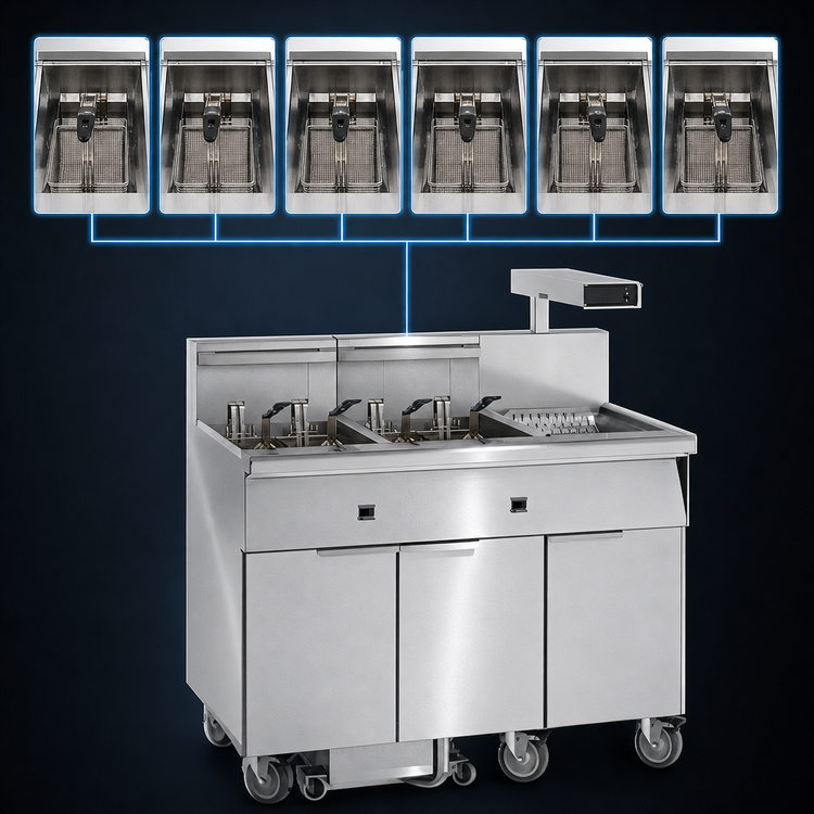 Product image #3 for Imperial IFSCB650EU Electric Floor Model 6-Tank Battery Fryer with Built-In Filter System
