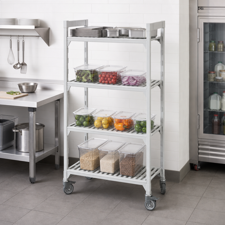 Product image #4 for Cambro Camshelving Premium 4-Shelf Vented Mobile Starter Unit, 24 x 42 x 75-1/4 Inches, Speckled Gray